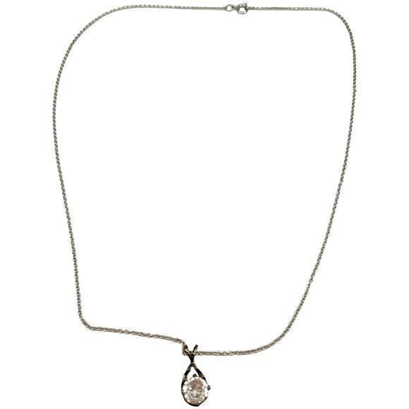 Sterling‎ Silver Chain Vintage Clear Glass Brilliant Cut Pendant Necklace - Picture 1 of 10